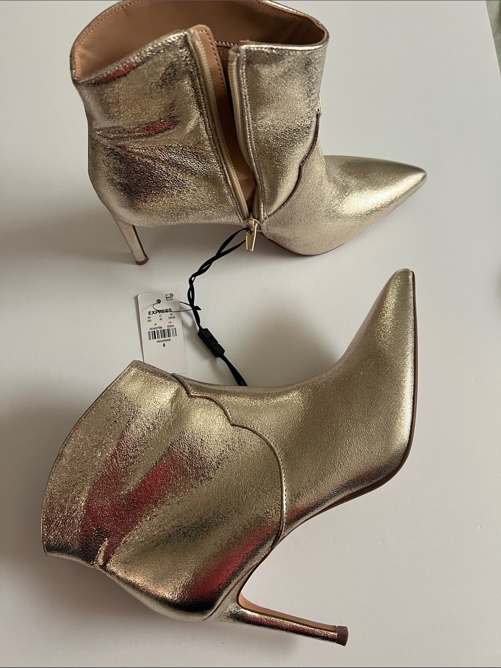 Express Gold Metallic Pointed-Toe Stiletto Ankle Booties